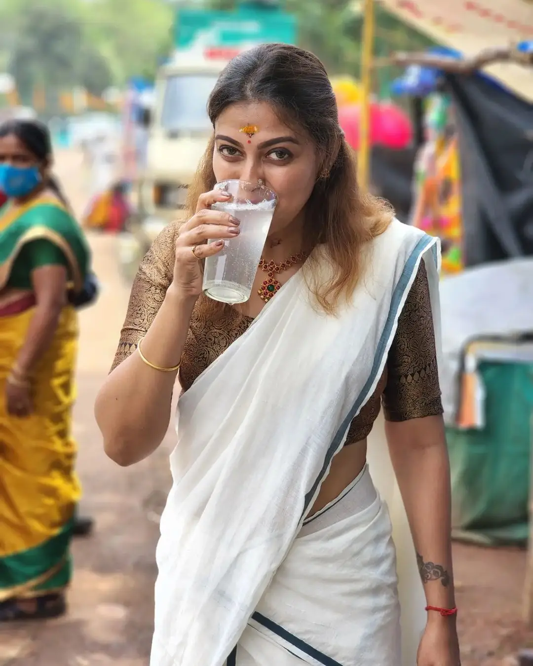 Malayalam Actress Anusree Nair in White Saree Black Blouse